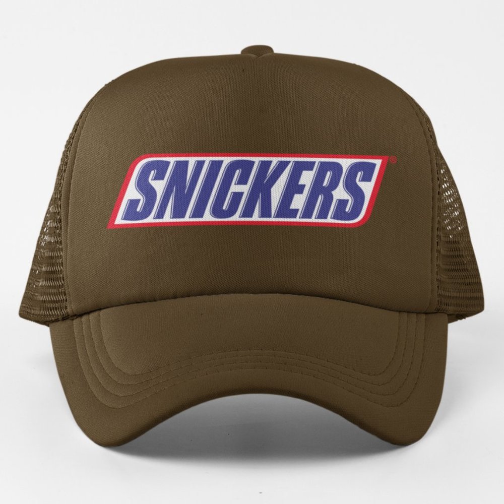 NEW Snickers Logo Foam Trucker Mesh Snapback Hat BROWN